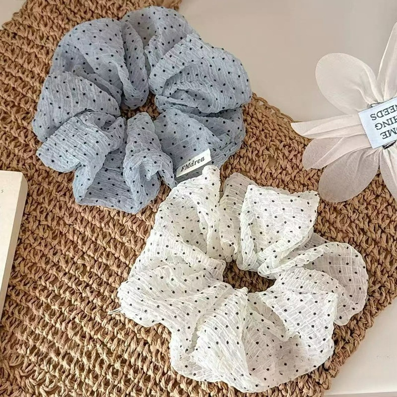Vintage Classic Black Spot พิมพ์เชือกผมยางรัดผม Scrunchies เครื่องประดับผม