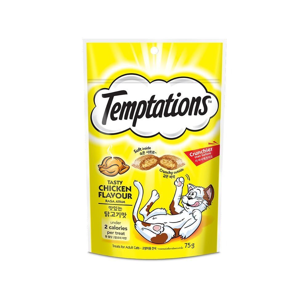 [สินค้าส่งด่วน] เทมเทชันส์ ขนมแมว รสเทสตี้ไก่ 75ก กรอบนอกนุ่มใน TEMPTATIONS CAT SNACK TASTY CHICKEN 75G BISCUIT