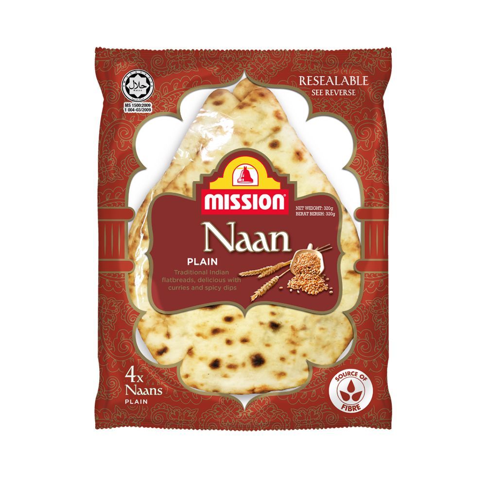 มิชชั่น แผ่นแป้งนาน เพลน 320 กรัม MISSION NAAN PLAIN 320 G
