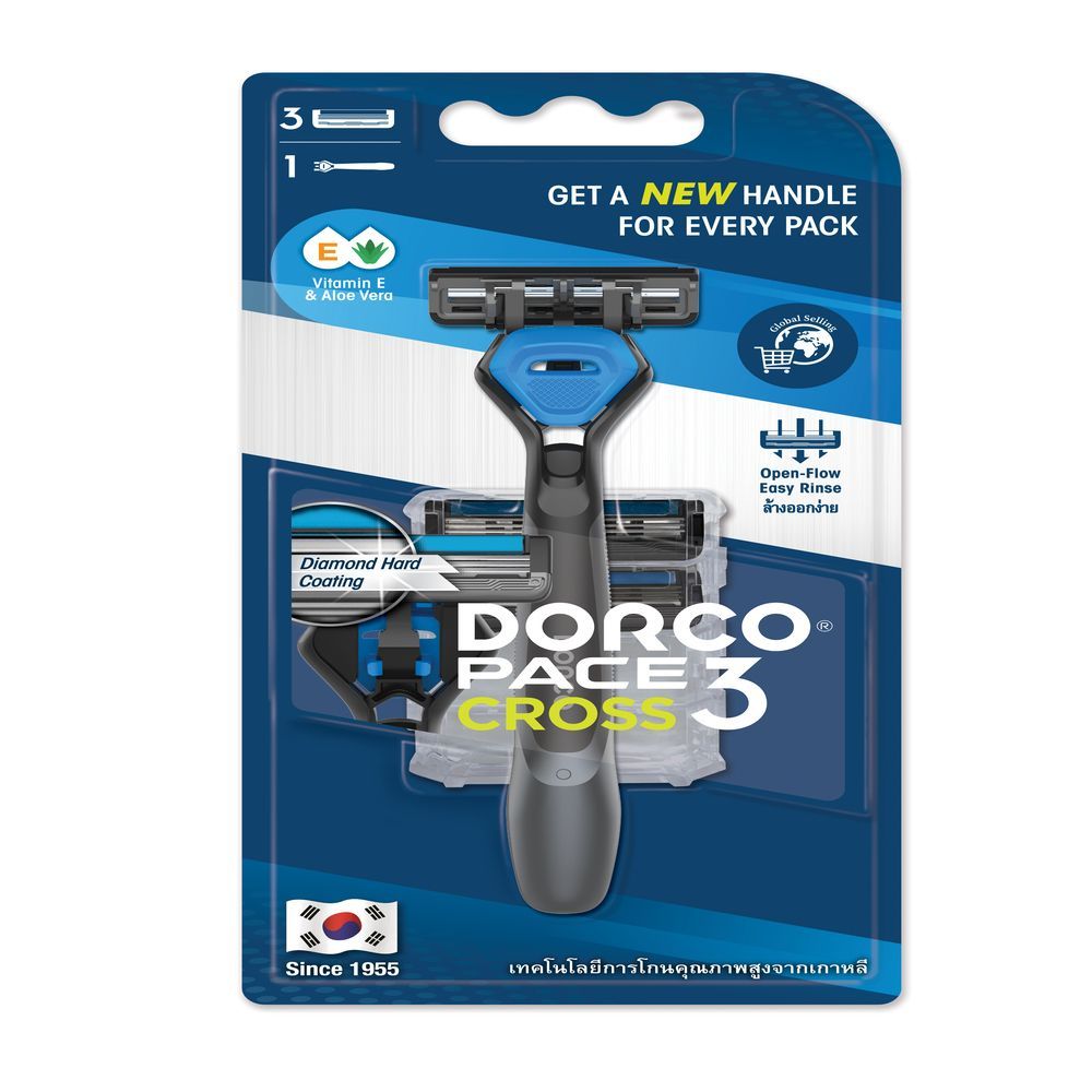ดอร์โคมีดโกนซิสเต็มครอส3ใบมีด+3ชิ้น DORCO SYSTEM RAZOR CROSS 3 BLADES WITH 3 CARTRIDGES