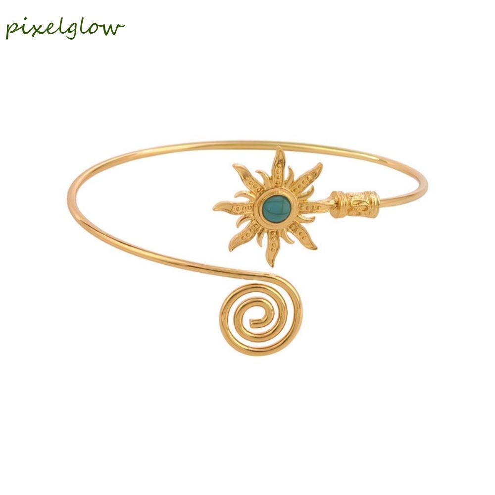 PIXELGLOW Arm Cuff กําไลข้อมือ Turquoise Sun Cuff สําหรับผู้หญิง, แฟชั่นโลหะผสม Twist Line Arm Chain