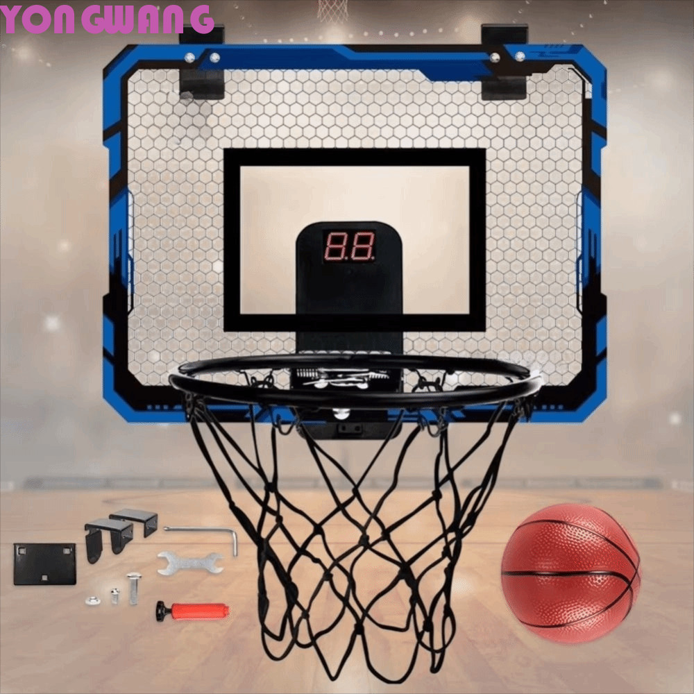 YONGWANG66HR Mini Basketball Hoop Set, Wall-mounted Electronic Scoreboard Indoor Play Basketball Goa
