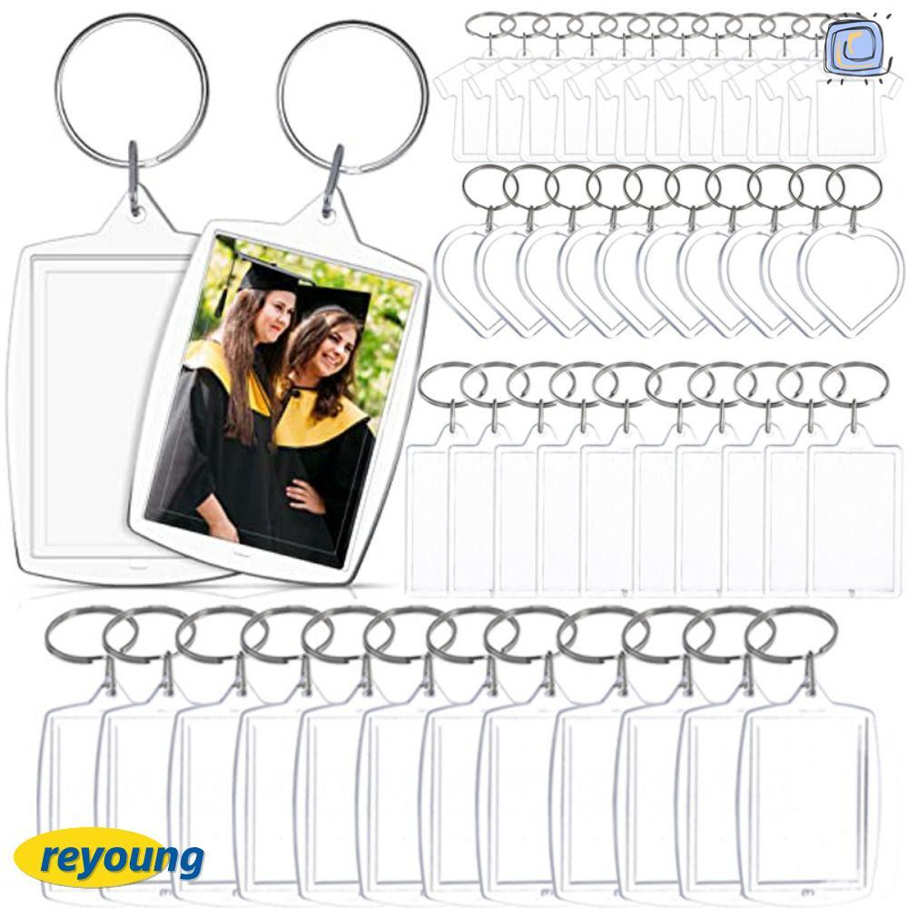 REYOUNG 5 ชิ้นพวงกุญแจเปล่า, พวงกุญแจกรอบรูปอะคริลิค, จี้ทนทานพู่ Snap-In Custom ใส่ Photo โปร่งใสพว