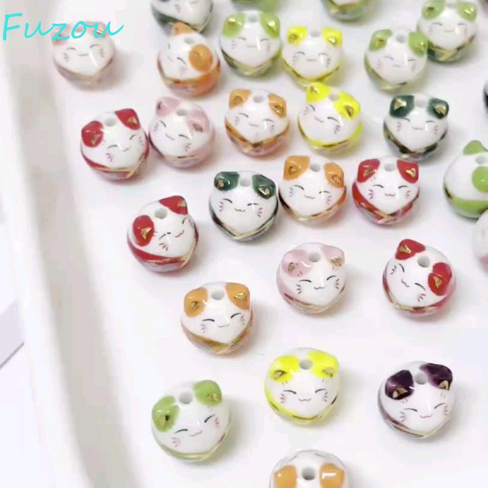 FUZOU ลูกปัดแมว Plutus, ลูกปัด Kitty Cat Maneki-eko, แฟชั่นสร้อยคอทําด้วยมือ Makeing สร้อยข้อมือ DIY