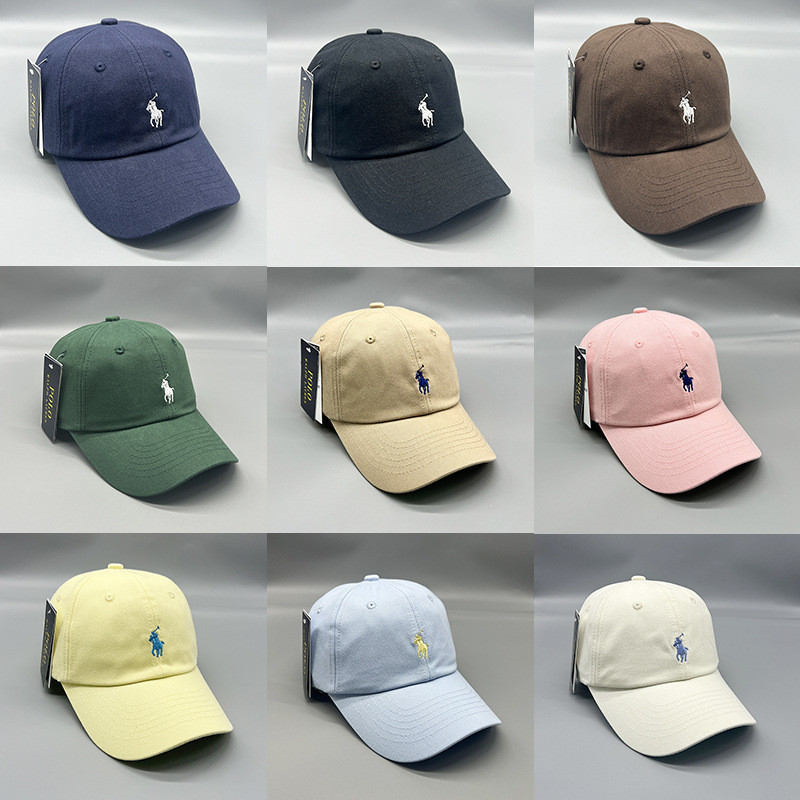Ralph RL ป้ายม้าโค้ง Brim เบสบอลหมวกผู้หญิงผ้าฝ้ายล้างผ้าหมวกผู้ชายคุณภาพสูง POLO Pony หมวก