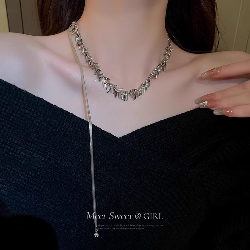 สร้อยคอหูข้าวสาลีแบบปรับได้แบบดึงออกได้โซ่ออกแบบเฉพาะของผู้หญิงรู้สึกอุปกรณ์เสริมสร้อยคอสไตล์เย็น โฆ