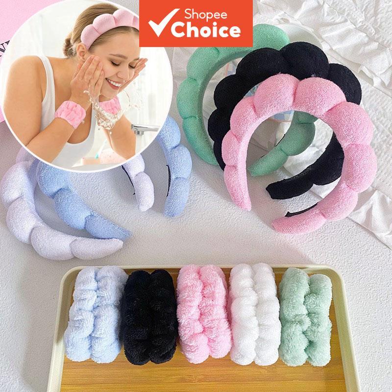 สายรัดข้อมือไมโครไฟเบอร์ & Puffy Scrunchie Spa Headband 3 ชิ้น/เซ็ต, สําหรับ Face Wash แต่งหน้า Shower Skincare