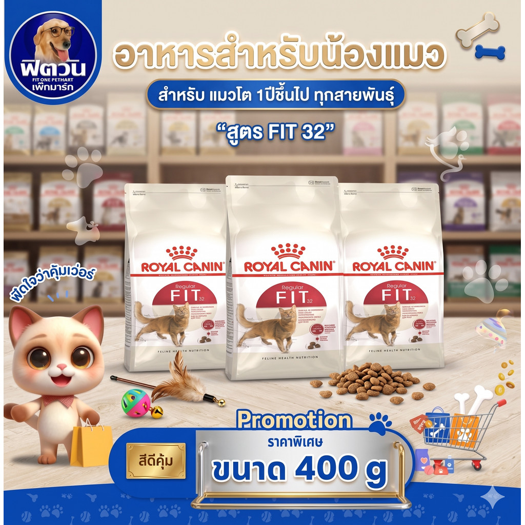 ROYAL CANIN FIT32 ADULT อาหารแมวโต1ปีขึ้นไป สูตรช่วยให้รูปร่างสมส่วน 10 กิโลกรัม{อาหารแมวเม็ด}