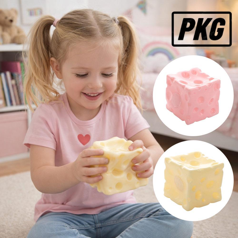 REPKG Jumbo Cheese Cube Stress Ball, Non-Bounce Anti-Stress Cheese Squeeze Fidget Toy, Squishy Textu