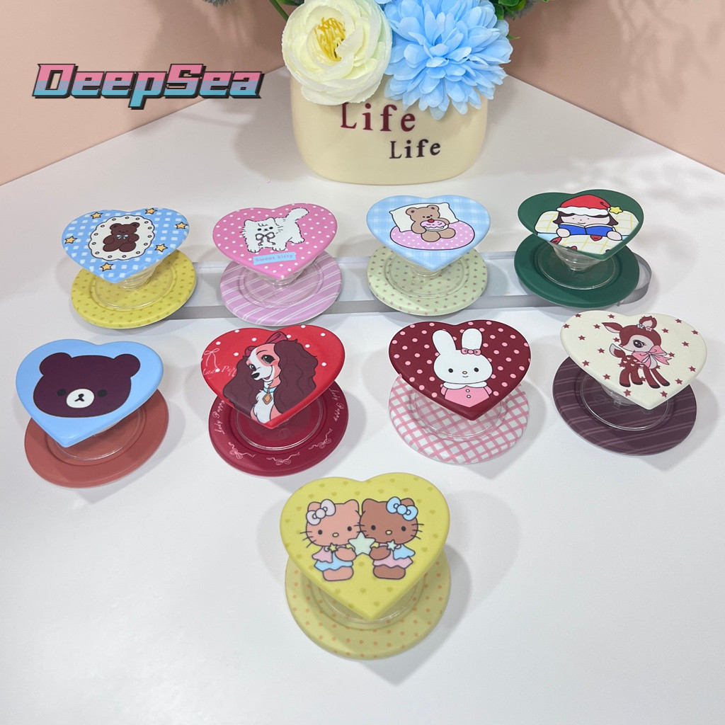 Magnetic Attraction Kickstand น่ารักการ์ตูนหมี Hello Kitty กระต่ายรูปแบบมัลติฟังก์ชั่ Love Heart Shape ขาตั้งโทรศัพท์พับ Anti-drop PC Bracket Holder 9 รูปแบบ