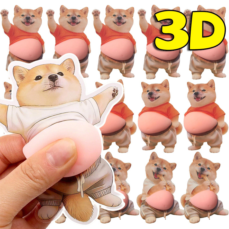 3D Shiba Inu สุนัขซิลิโคนนุ่ม Belly Anti-collision สติกเกอร์-สําหรับประตูรถตู้เย็นโทรศัพท์ความเครียดบรรเทา-น่ารักบีบของเล่น