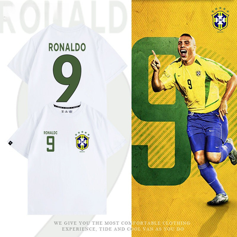 Brazil 1998 Retro World Cup Ronaldo No 9 Football T-Shirt Vintage Soccer Fan Cotton Tee