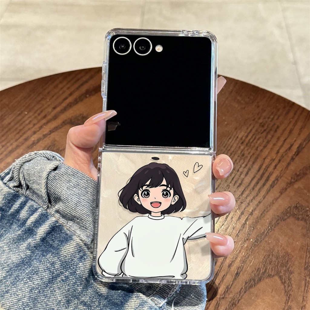 พับโทรศัพท์มือถือกรณีขึ้นและลงภาพประกอบสาว dopamin สําหรับกรณี SAMSUNG ZFLIP2 ZFLIP3 ZFLIP4 ZFLIP5 Z