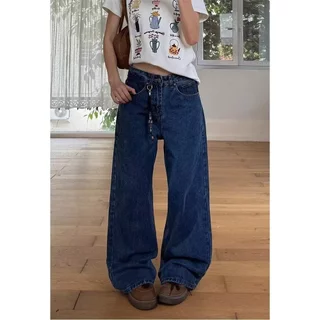 2026 American Retro Distressed Jeans Men Loose Wide-Leg Pants Women