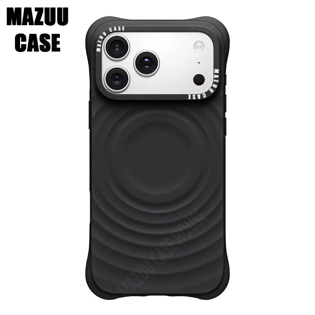 เคสแม่เหล็กไอโฟน สีดำ ซิลิโคน ลายคลื่น มุมสี่มุมหนา ป้องกันกระแทก สำหรับ iPhone 17 16 15 14 13 12 11 Pro Max Plus