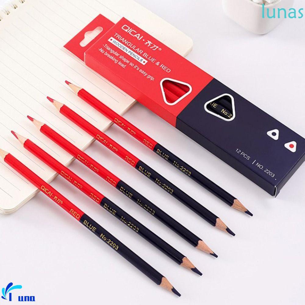LUNASOL 12 ชิ้น/เซ็ต Red & Blue Double Head Pencil, Marking Writing Hand Builders Tool, นักเรียนวาดดินสอสีก่อสร้างลูกเรือ