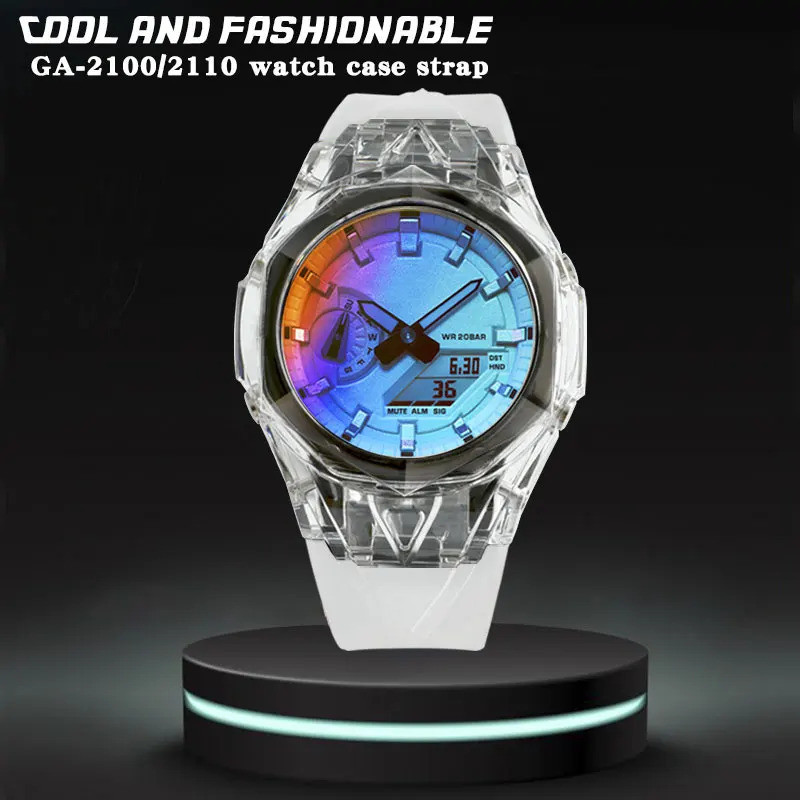GA2100 Glacier Clear Case Rubber Strap for GA-2100 GA 2110 Transparent Bezel Case bracelet Replaceme