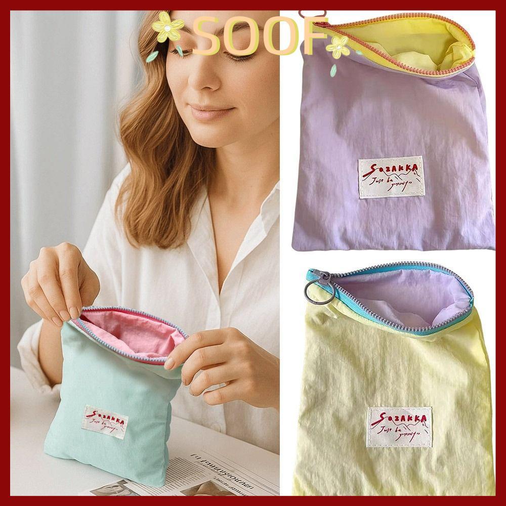 in stock กระเป๋าใส่เหรียญSOOF, กระเป๋าเครื่องสําอางสีทึบแบบพกพา, อุปกรณ์การเดินทางซิปกระเป๋าแต่งหน้าขนาดเล็ก Catchall