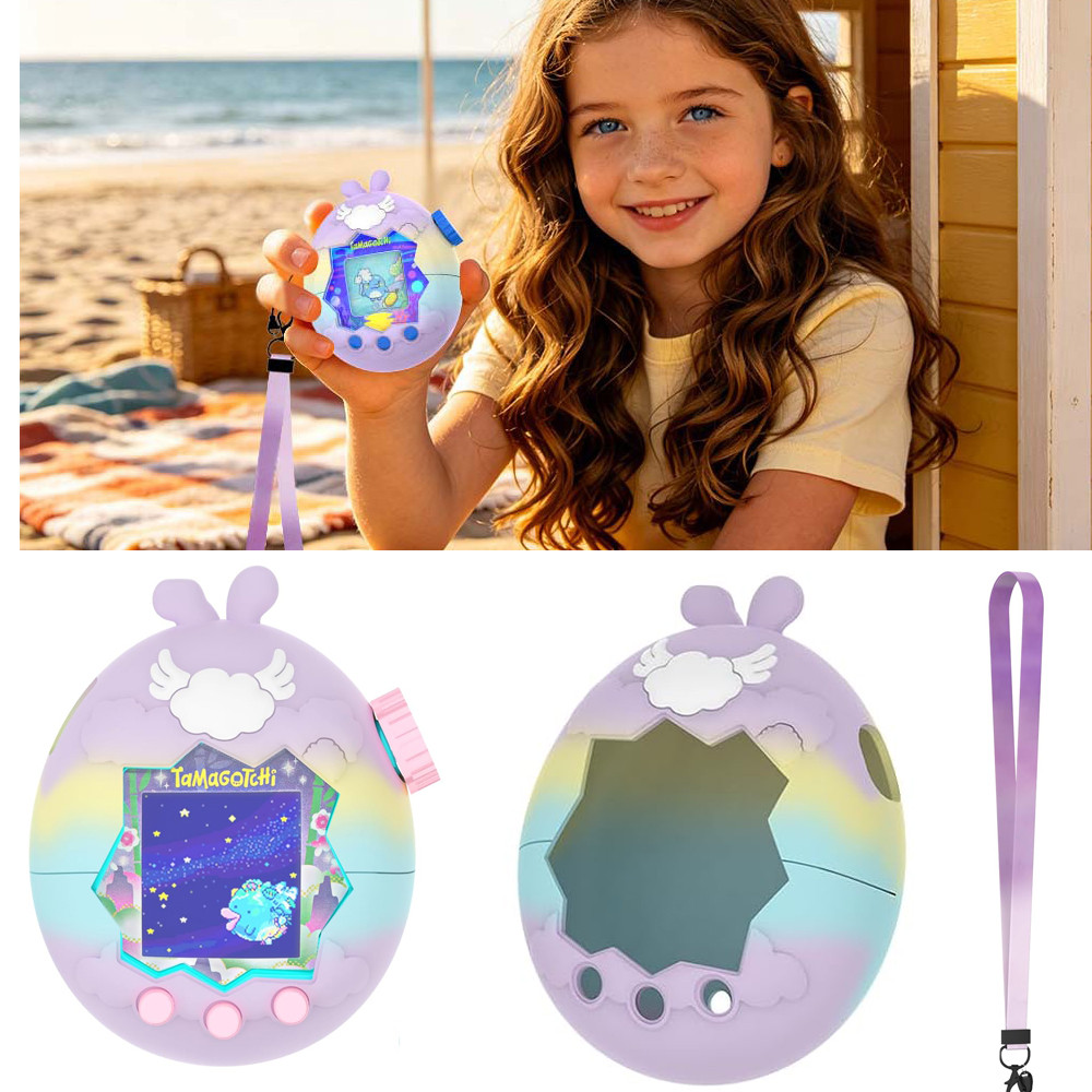 เคสซิลิโคนสําหรับ Tamagotchi Paradise Interactive Toy Digital Pet, Angel Cloud Case สําหรับ Tamagotchi Paradise Digital Pet พร้อมสายรัดข้อมือ