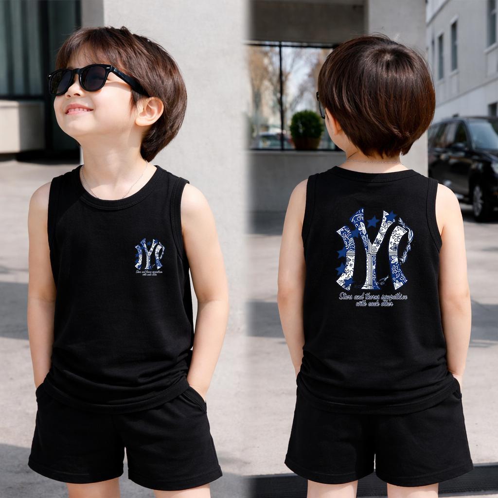 [COD]（ชุดเสื้อกั๊กและกางเกงสั้นเด็ก）เสื้อกล้ามเด็กลายการ์ตูนมาใหม่! ไซส์ 2-12 ขวบ ไม่มีแขน 2 สีดำ-ขาว เนื้อผ้าบางเบาใส่ส