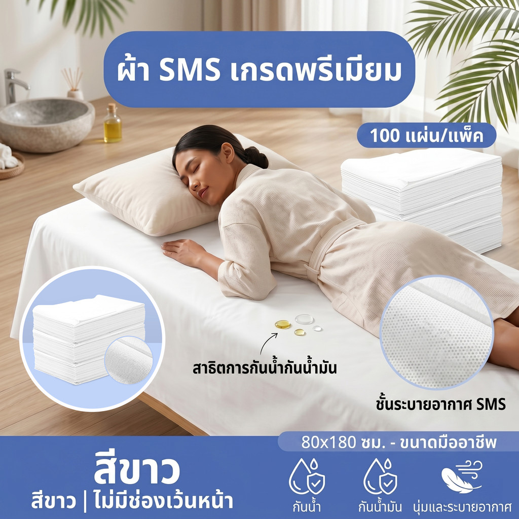 กระดาษรองกันเปื้อน 80×180cm 100 แผ่น ใช้แล้วทิ้ง สำหรับเตียงและเบาะ