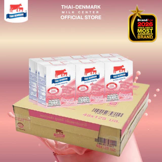 นมไทยเดนมาร์ค รสสตรอเบอร์รี่ 125 มล. ยกลัง 48 กล่อง นมวัวแท้ 100% นมกล่อง UHT นมโคแท้