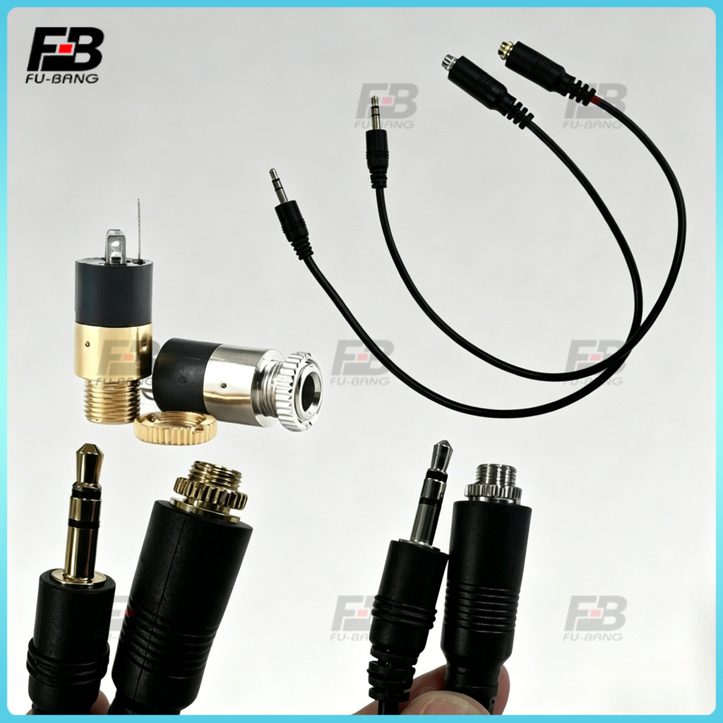 1pcs 30cm pj392 สายไฟต่อ หัวแจ๊ค AUX ตัวเมีย ปลั๊กซ็อกเก็ตเชื่อมต่อหูฟังสเตอริโอสีทอง pj 392 3.5 มม. สายAUXดี เสียงก้ดี