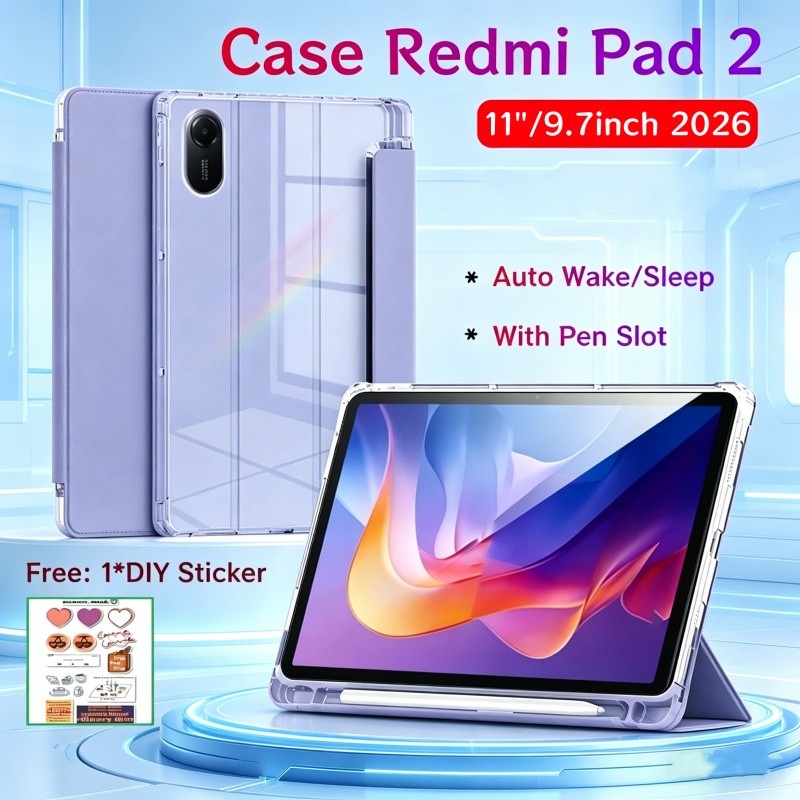 เคส Redmi Pad 2 9.7 นิ้ว 2026 พร้อมช่องเสียบปากกาโปร่งใสด้านหลังเคสแม่เหล็ก Redmi Pad 2 11 นิ้ว