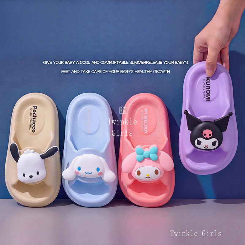 SANRIO อย่างเป็นทางการ ซานริโอ คุโรมิ ซินนามอนโรล รองเท้าแตะสําหรับเด็กสาวแม่ลูกลื่นรองเท้าแตะฤดูร้อน สวัสดี คิตตี้ มายเมโลดี้การ์ตูนรองเท้าชายหาดนุ