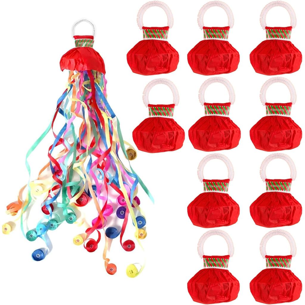 10 แพ็ค Hand Throw Streamers สีสัน Streamer Poppers ไม่มี Mess Confetti Popper ไม่มี Mess Streamers 