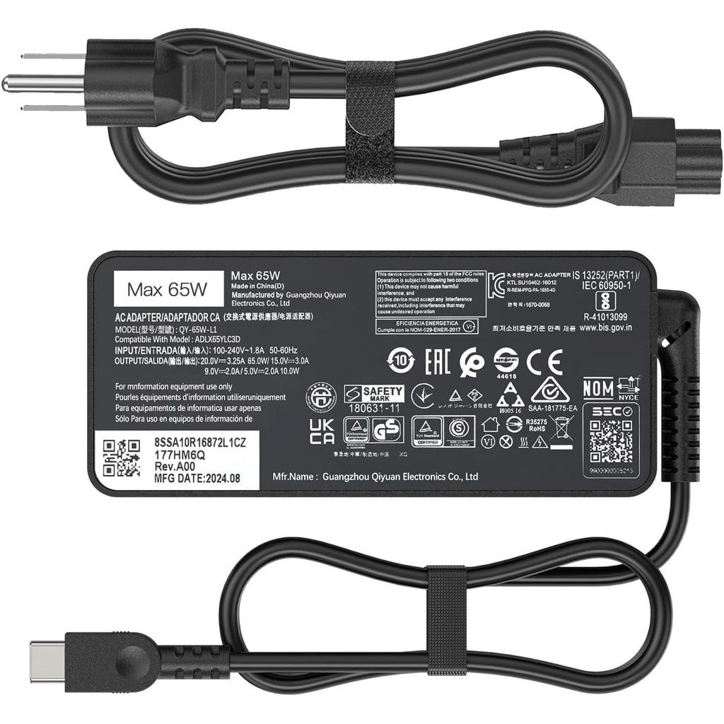 65W USB-C แล็ปท็อป Charger ใช้งานร่วมกับ Lenovo IdeaPad 3 Slim5 5Pro Flex 5 โยคะ 7 Slim 7 9i Slim 92