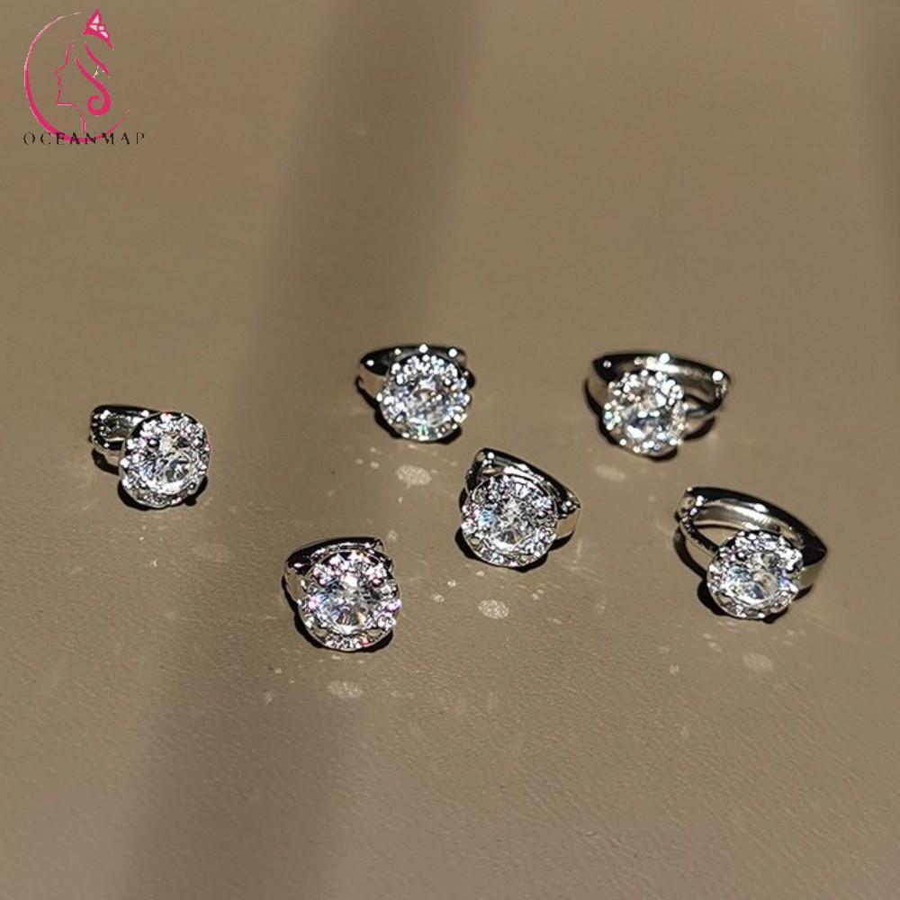 OCEANMAP สังเคราะห์ Zirconia ต่างหู,สีเงินรอบZircon Hoopต่างหู,ใหม่หรูหราปรับเจาะโลหะผสมเงาหูหัวเข็มขัดของขวัญ