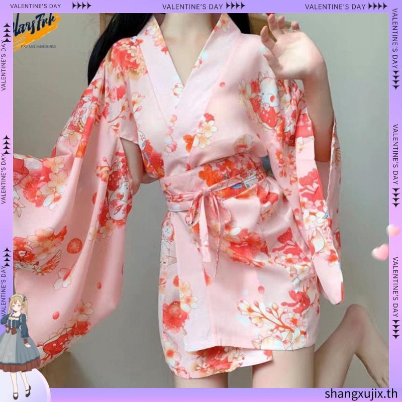 แต่งปีใหม่ ชุดตรุษจีน ตรุษจีน Pure Desire สไตล์เสื้อคลุมอาบน้ําสไตล์ญี่ปุ่น Cherry Blossom Kimono น่