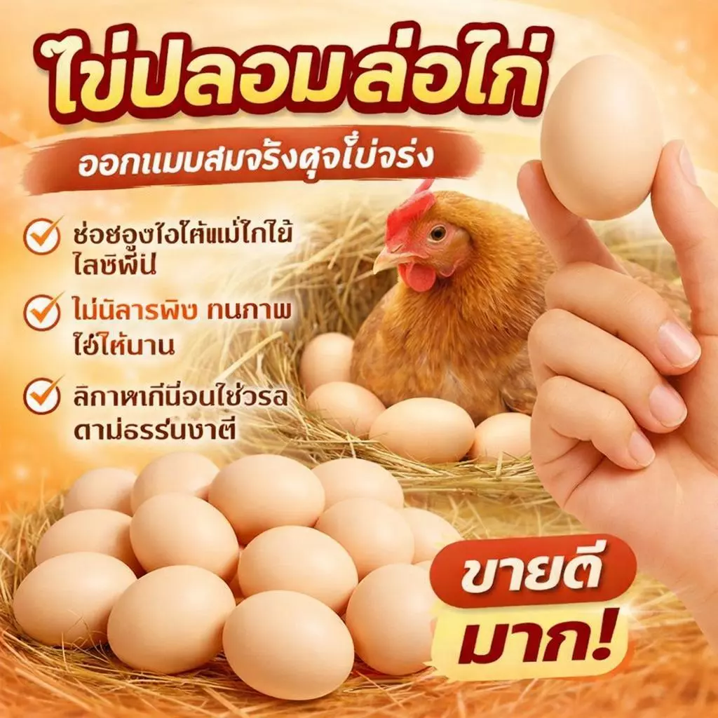 ไข่ปลอม ไข่ไก่ปลอม 5 ฟอง อุปกรณ์เลี้ยงไก่ พลาสติก เหมาะสำหรับรังไก่