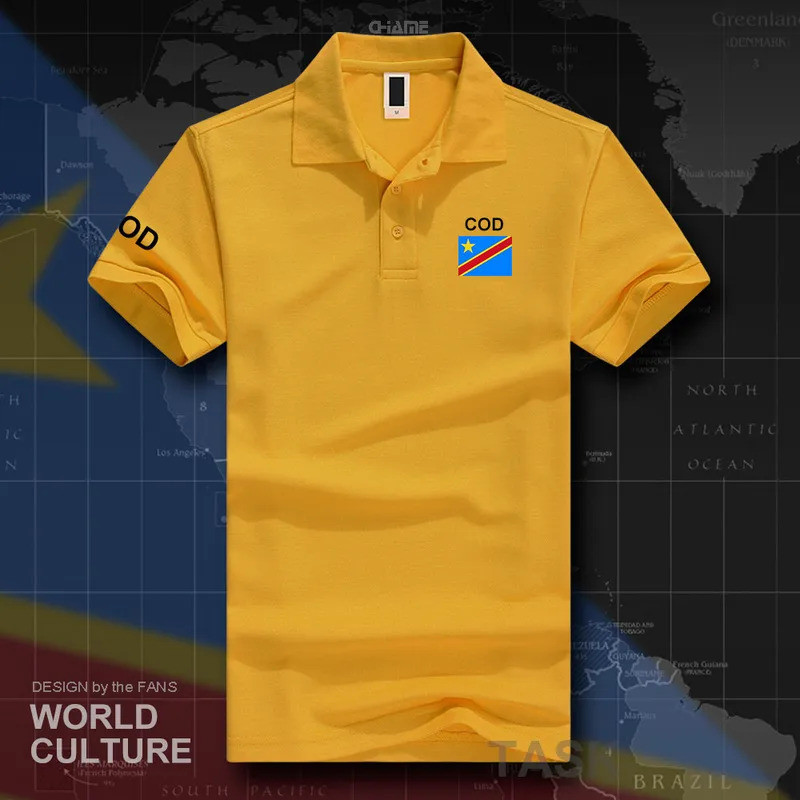 เสื้อโปโลชายแขนสั้นสีขาว แบรนด์ DR Congo พิมพ์ลายธงชาติ ปี 2017 ผ้าฝ้าย ประเทศ DRC DROC คองโก-กินชา 