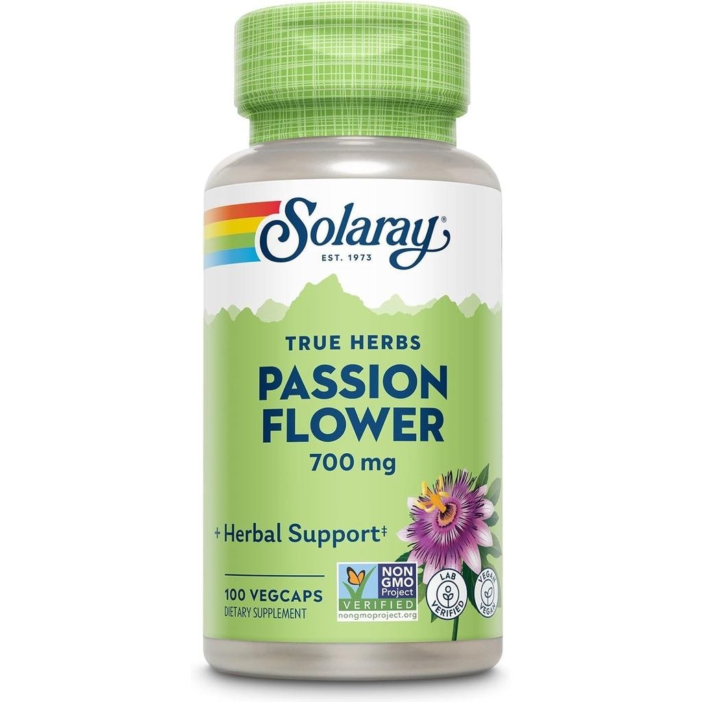SOLARAY Passion Flower 700 mg Whole Aerial ing Herbal port Passion Flower Capsules NonGMO รับประกัน 