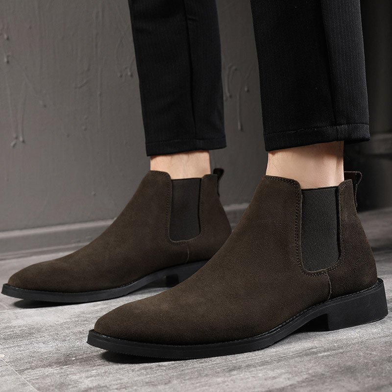 Chelsea Boots Mens ของแท้หนัง Suede รองเท้าผู้ชาย 2026 สไตล์ใหม่ High-Top All-Match British Frosted 