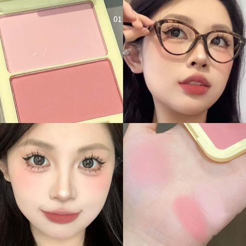 อาหารสวรรค์ผิวมะกอก!Double Color Blush Cream Guava Color Japanese Rouge Student Expansion Natural Br
