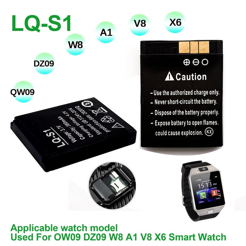 380mAh LQ-S1 3.7V GTF Smart Watch Battery GTF Durable lithium Rechargeable Battery  For Smart Watch 