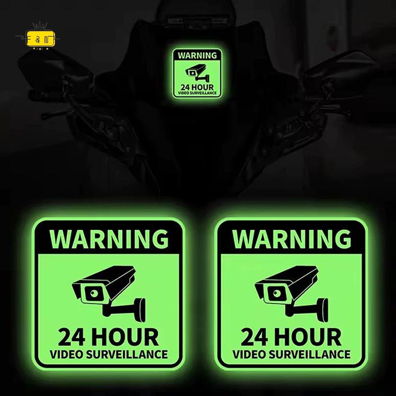 [F&N] 1PC WARNING 24HOUR VIDEO SURVEILLANCE รถจักรยานยนต์ Glow Stiers รถมอเตอร์ไซด์ด้านหน้า Fairing 