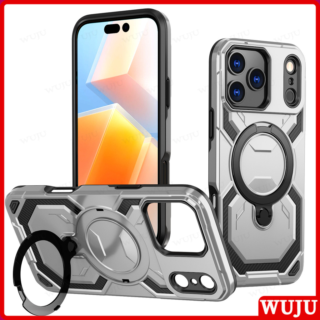WUJU Heavy-Duty Armor Magnetic Case เข้ากันได้กับ IPhone 17 16 15 14 13 12 11 Pro Max, พร้อมการออกแบบคาร์บอนไฟเบอร์กันกระแทก, ทหาร-เกรดป้องกัน