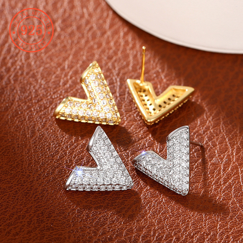SHEFULI สินค้าใหม่มีสไตล์ Full Diamond English Letter V ต่างหู CSX1365