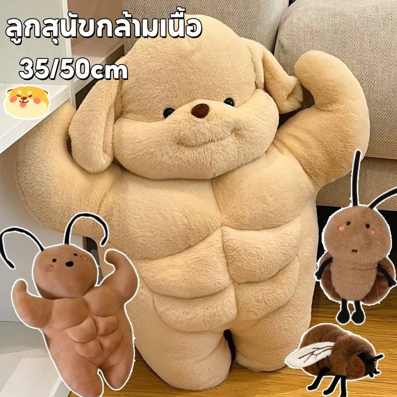 ลูกสุนัขกล้ามเนื้อ ตุ๊กตาแมลงสาบ 35/50CM หมอนกอด ตุ๊กตาขนฟู ตลกสร้างสรรค์ ของขวัญวันเกิด