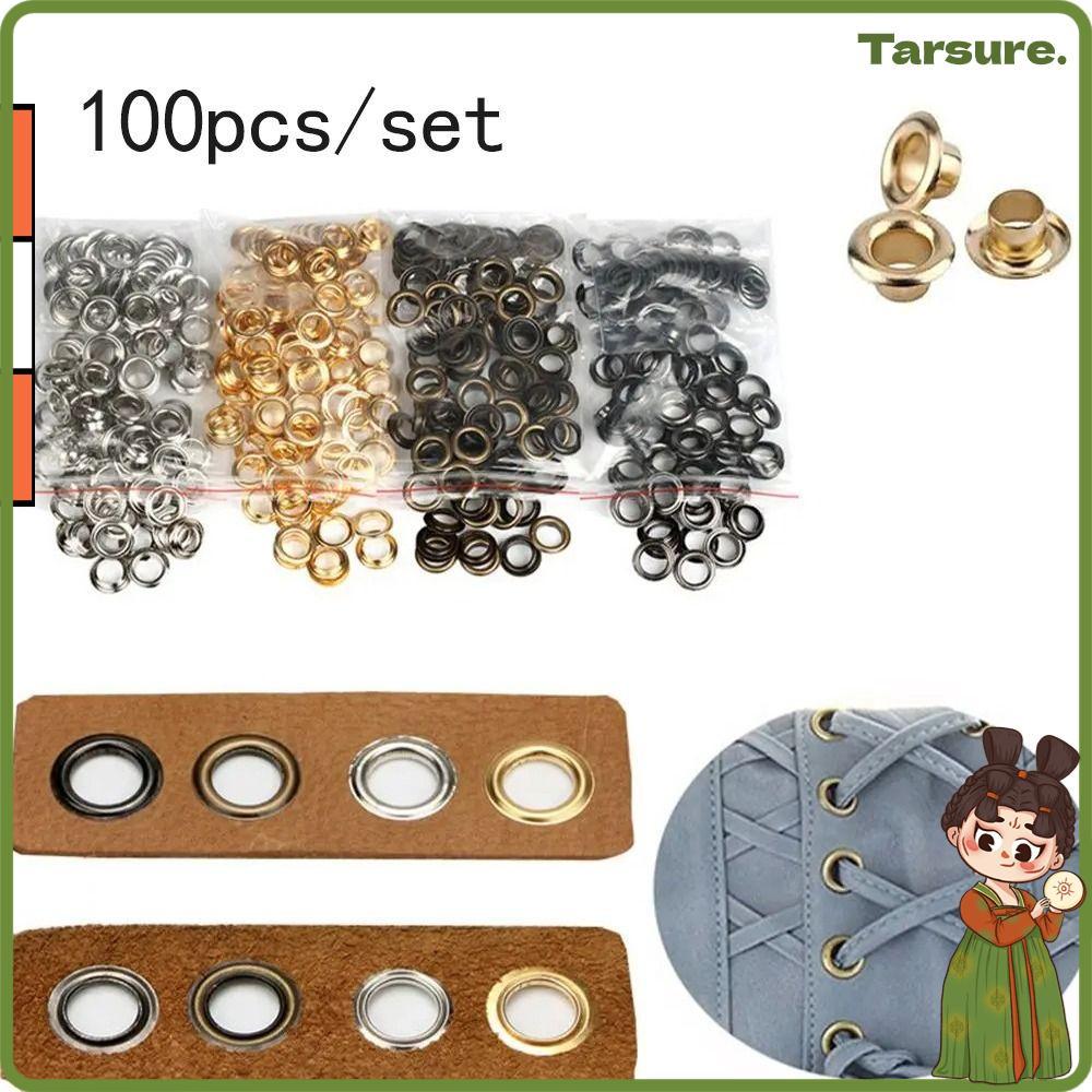TARSURETH 100 ชุด/แพ็คตาไก่ Grommet, รอบแหวนหนังหัตถกรรมทองแดงตาไก่ Grommet, DIY 4 ~ 12 มม.เสื้อผ้า Silvery Tarp อุปกรณ์เสริม
