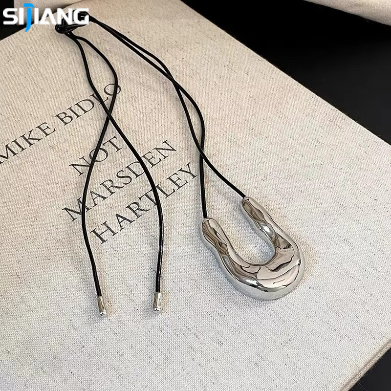 XIJIANG คู่ผู้ชายและผู้หญิงไทเทเนียมเหล็กเงินแหวนเกือกม้ายาว U-รูปจี้สร้อยคอ