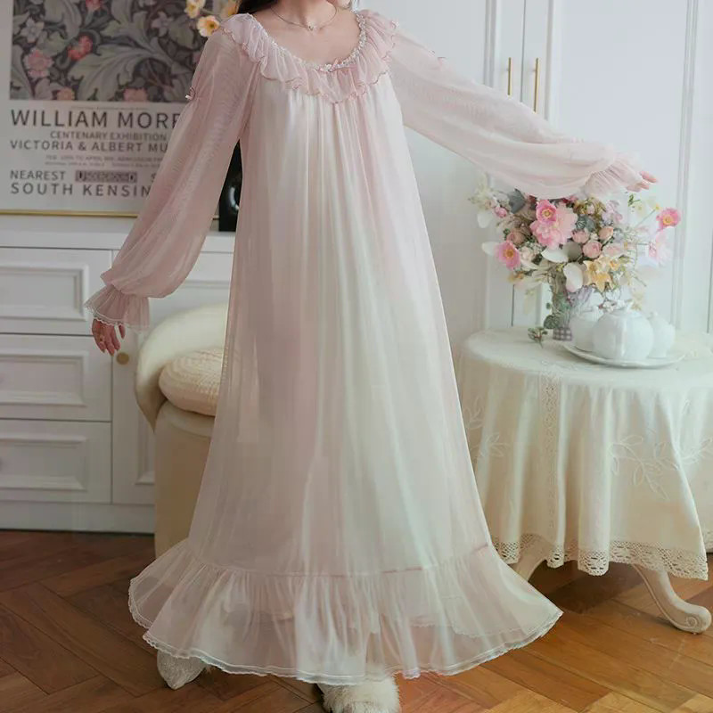 Palace Nightdress French Lace Plus Size ชุดนอนแขนยาวฤดูร้อน