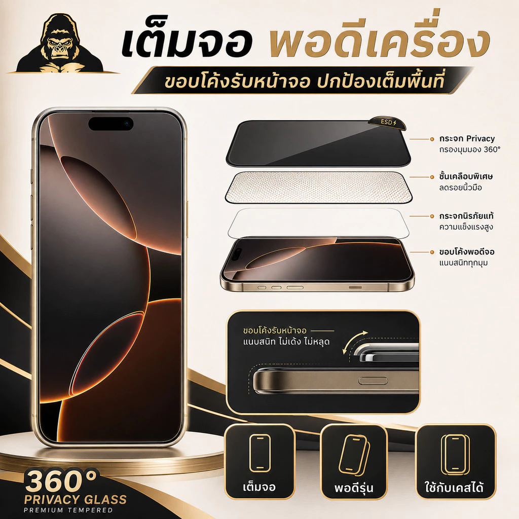 ฟิล์มกระจก กันมอง360องศา KINGKONG สำหรับiPhone11 xmax 7plus IPXS XR 13 16promax 15pro 14promax 15plus 13pro 12promax 12 thumbnail 5