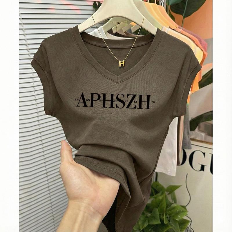 เสื้อยืดผู้หญิง แขนสั้น คอวี/คอกลม ทรงเข้ารูป ผ้านิ่มระบายอากาศ แมทช์ง่าย