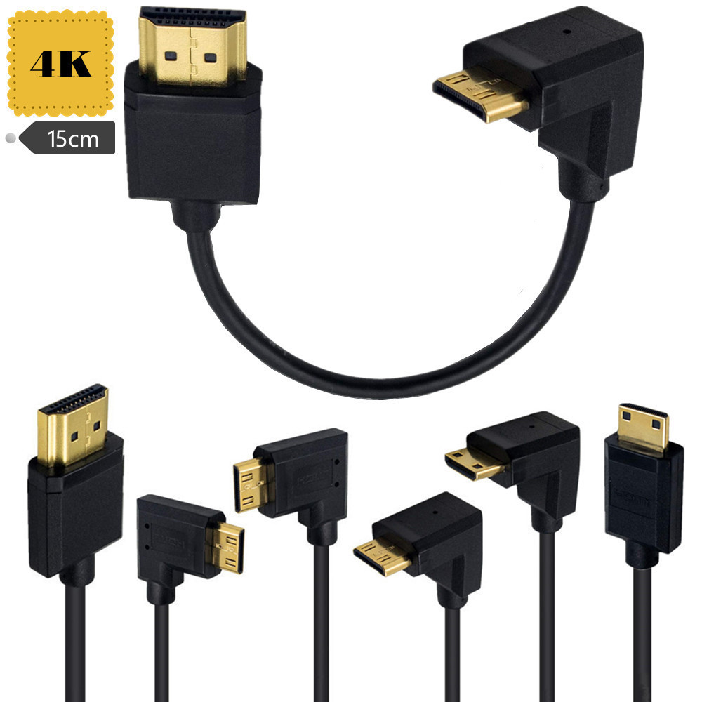 สายสั้น HDMI to Mini HDMI 2.0, 15 ซม., พร้อมปลั๊ก HDMI ขนาดเล็ก 90 องศา, 4K@60Hz, สําหรับกล้องดิจิตอ