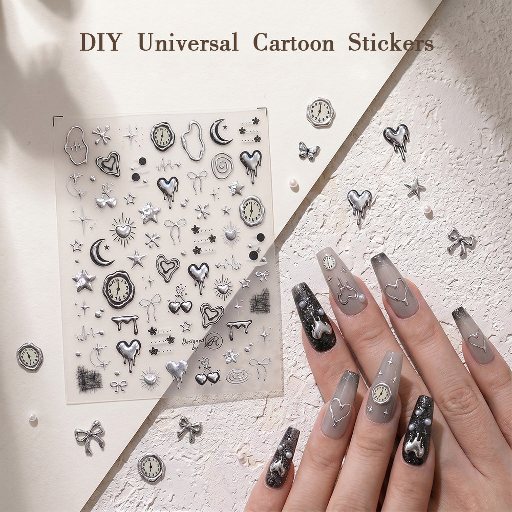 สติ๊กเกอร์ติดเล็บเงินโลหะ Mini Star สติ๊กเกอร์ติดเล็บ Decals Self-กาวเล็บ DIY